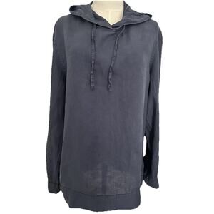 Saks Fifth Avenue Blue 100% Linen Long Sleeve Popover Hoodie Sz M Costal Cruise